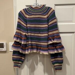 Colorful Striped Cowl Neck Sweater